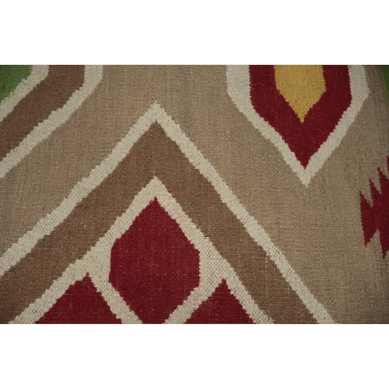 Hand Woven Oriental 100% Wool Carpet Southwestern Modern Brown Kilim Area Rug - 10' 6'' X 8' 6''