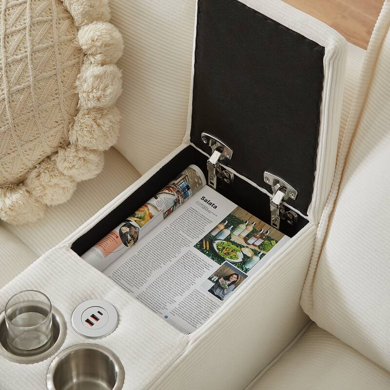 Sectional Sofa Bed Sleeper Sofa with Storage, U-Shaped 4-Seater Chaise Lounge Sofa with Cup Holders & USB Charge