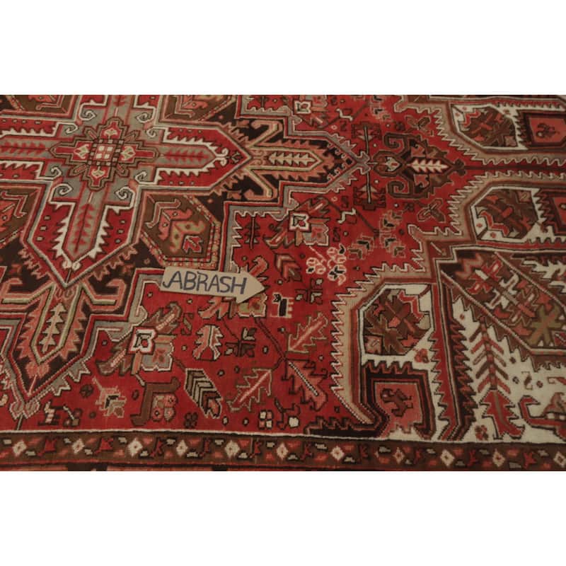 Hand Knotted Oriental 100% Wool Carpet Traditional Medallion Oranges & Rust Heriz Area Rug - 9' 11'' X 7' 2''