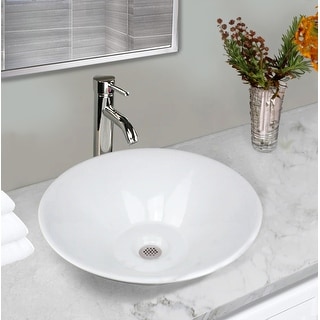 Highpoint Collection 17-inch Round Tapered Ceramic White Bathroom Vessel Sink