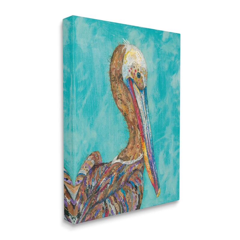 Stupell Beautiful Pelican Bird Vivid Collaged Patterns Design Canvas Wall Art, Design by Lisa Morales