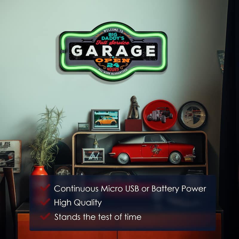 American Art Decor Big Daddy's Garage Marquee Shaped LED Light Up Sign Wall Decor for Man Cave Bar Garage - Grey