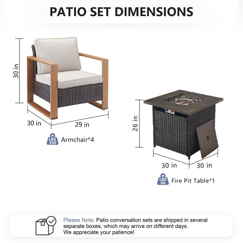 Pocassy Outdoor 30" Fire Pit Table with Sofa Swivel Chair Set