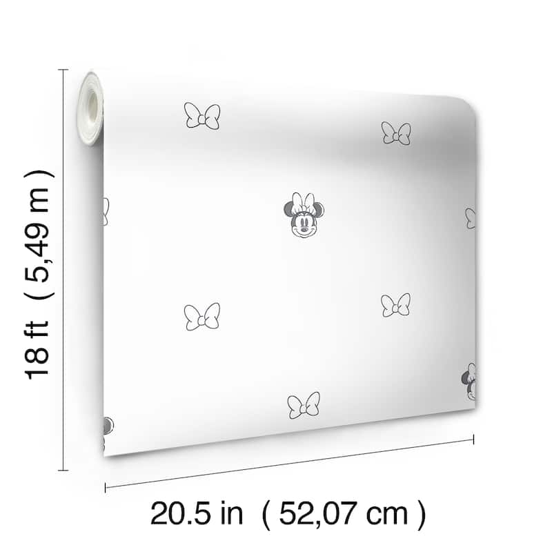 Disney Minnie Mouse Sweet Bows Black and White Peel and Stick Wallpaper - 216 x 20.50