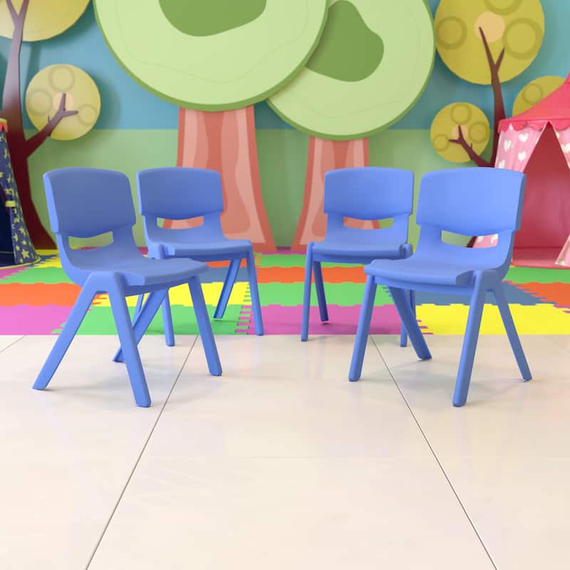 4 Pack Plastic Stack School Chair with 15.5"H Seat, 3rd-7th School Chair - Blue
