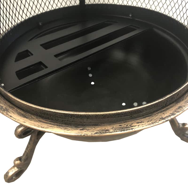 Steel and Cast Iron 36-in Antique Bronze and Black Chimenea