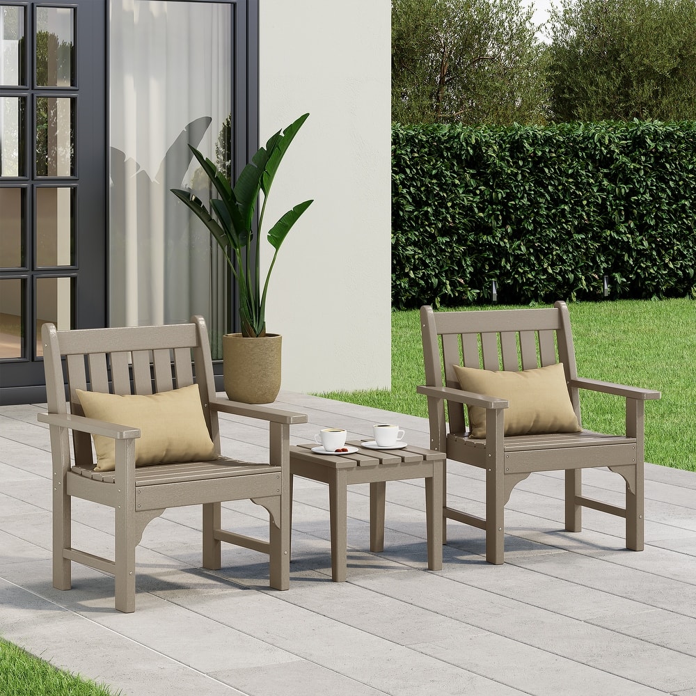 Laguna Outdoor Patio 3-Piece Garden Arm Chair Conversation Set With Side Table