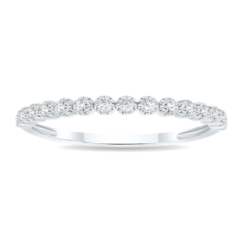 1/5 Carat TW Beaded Crown Setting Diamond Wedding Band in 10K White Gold (Wedding, Stackable or Fashion Ring)