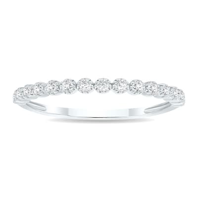 1/5 Carat TW Beaded Crown Setting Diamond Wedding Band in 10K White Gold (Wedding, Stackable or Fashion Ring)
