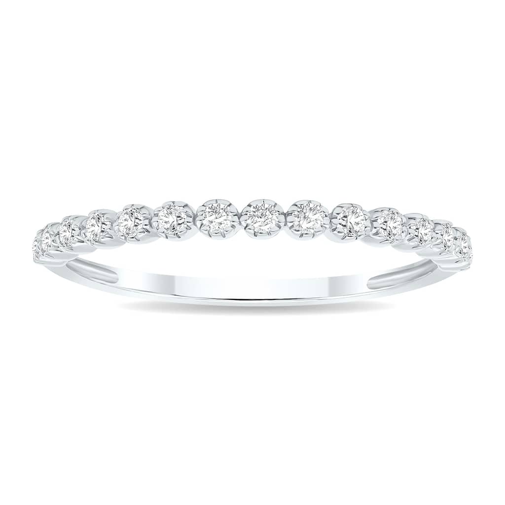 1/5 Carat TW Beaded Crown Setting Diamond Wedding Band in 10K White Gold (Wedding, Stackable or Fashion Ring)