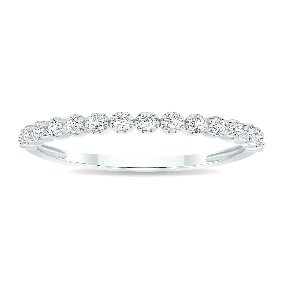 Marquee 1/5 Carat TW Beaded Crown Setting Diamond Wedding Band in 10K White Gold (Wedding, Stackable or Fashion Ring)