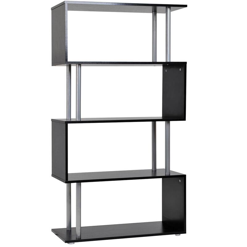 HomCom Modern S-Shaped 5 Tier Room Dividing Bookcase Wooden Storage Display Stand Shelf - Black - 11.75*31.5*57.25