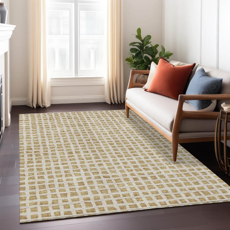 Machine Washable Indoor/ Outdoor Chantille Squares Rug