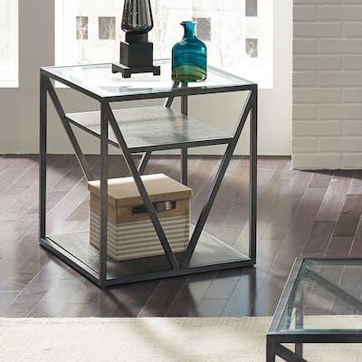 Arista Cobblestone Brown and Glass End Table