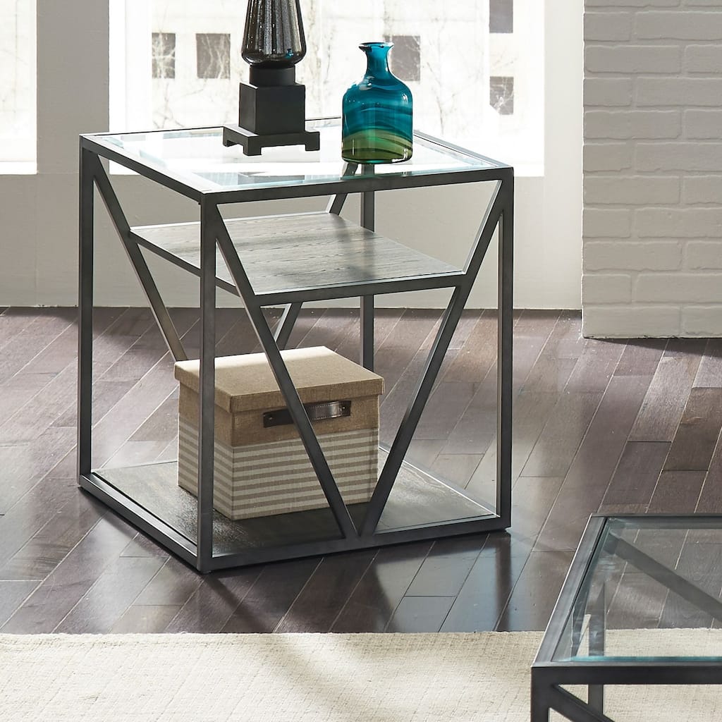 Arista Cobblestone Brown and Glass End Table