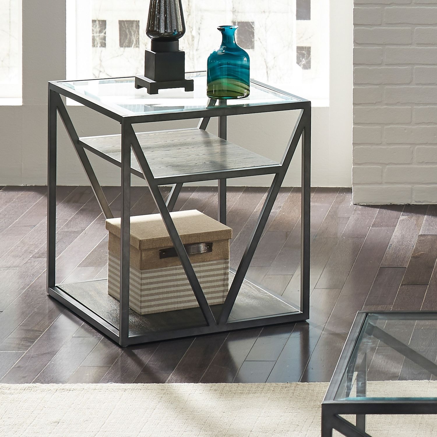 Arista Cobblestone Brown and Glass End Table