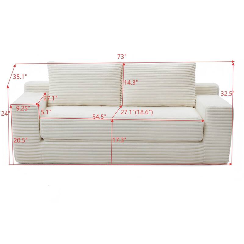 Memory Foam Cloud Loveseat Sofa, 2 in 1 Convertible Folding Couch Bed, No Assembly Compressed Corduroy Floor Lounge Sofa