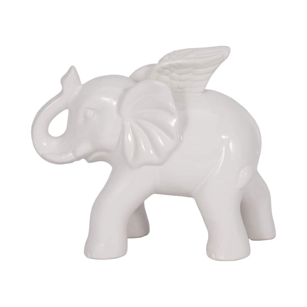 Sagebrook Home White Modern Neutral 7" Ceramic Angel Elephant Figurine - 8" x 4" x 6"