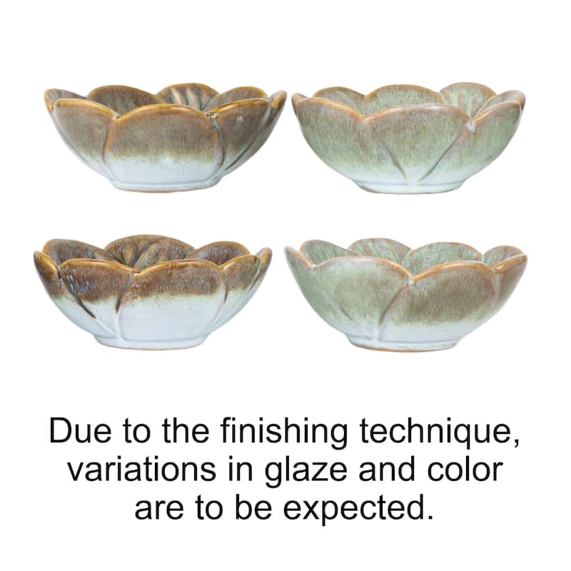 Stoneware Flower Bowl with Reactive Glaze - 4.9"L x 4.9"W x 1.9"H