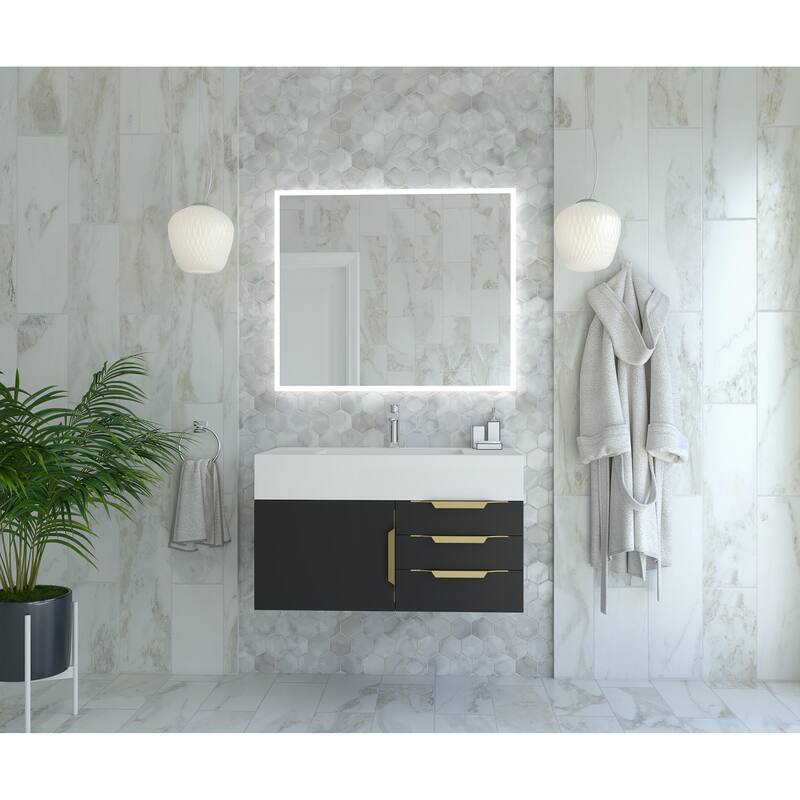 Nile 36-Inch Wall Mounted Bathroom Vanity Set w/ White Top