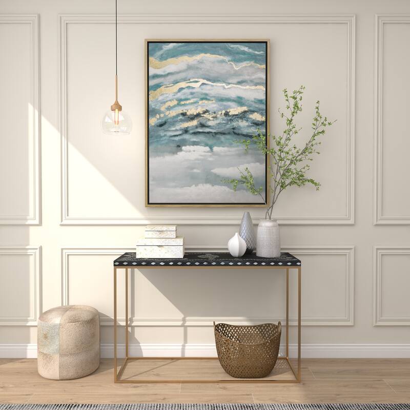 Canvas Leaf Living Room Framed Wall Art with Silver Frame