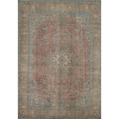 Pink Distressed Tabriz Persian Area Rug Hand-Knotted Wool Carpet - 6'8" x 9'0"