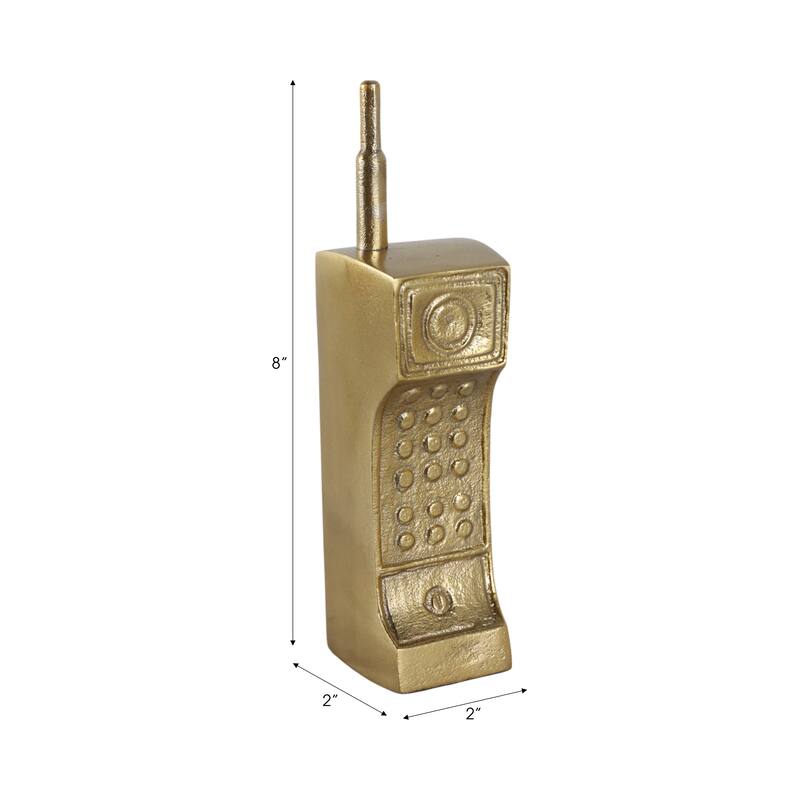 Decorative Metal Cordless Phone Figurine Sculpture - 8", Gold - 8.0"