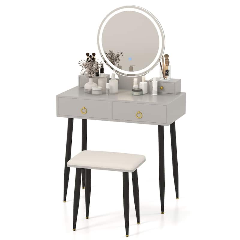 Costway Vanity Makeup Dressing Table Stool Set 3-Color Lighted Mirror - See Details