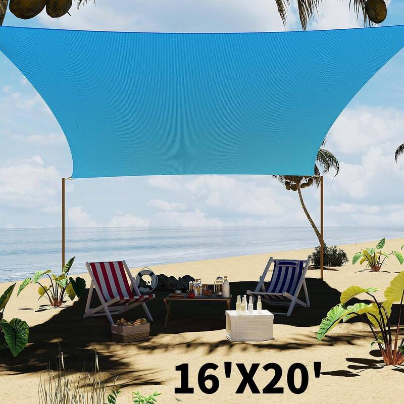 16'X20' Sun Shade Sail Shade Cloth, Sunshade for Patio, Backyard, Deck, Garden, Sand - Blue