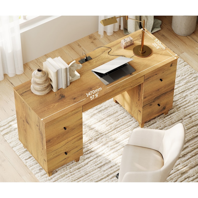 WAMPAT Executive Desk with 5 Drawers, 58 Inch Wide for Home Office