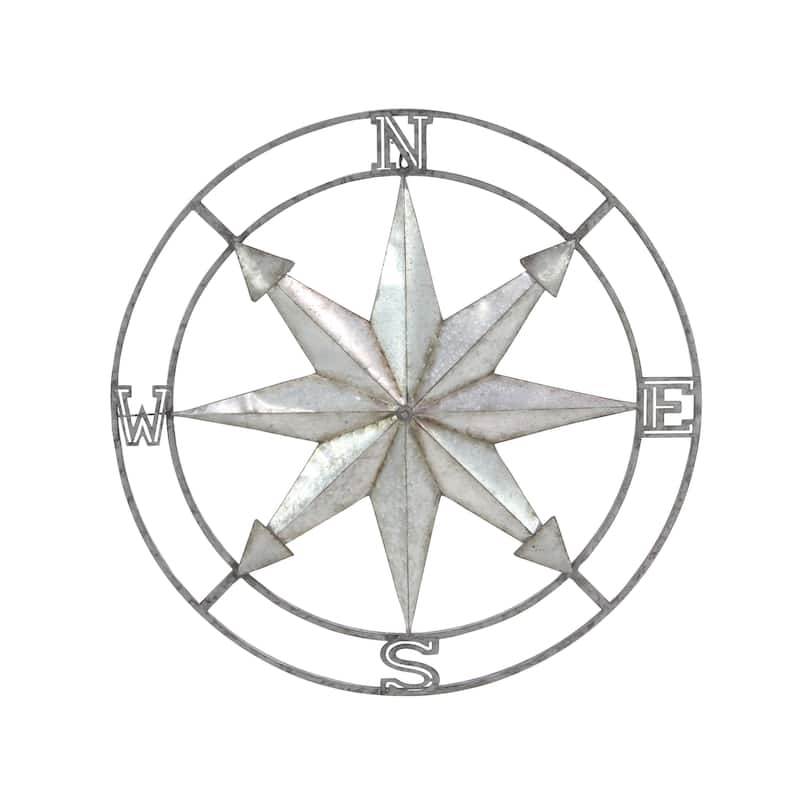 Metal Compass Home Wall Decor with Distressed Copper Like Finish - Silver - Roche River Decor - Silver