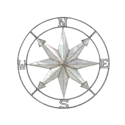 Metal Compass Home Wall Decor with Distressed Copper Like Finish - Silver - Roche River Decor