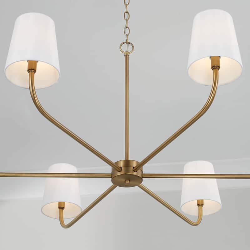 Brody 6-light Hanging Chandelier w/ White Fabric Stay-Straight Shade