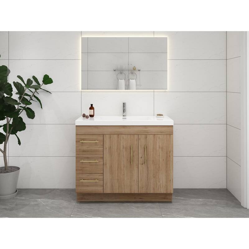 Eliza 42'' Freestanding Vanity (Left Drawers) with Single Sink - 42'' Width With Left Drawers - Natural Oak
