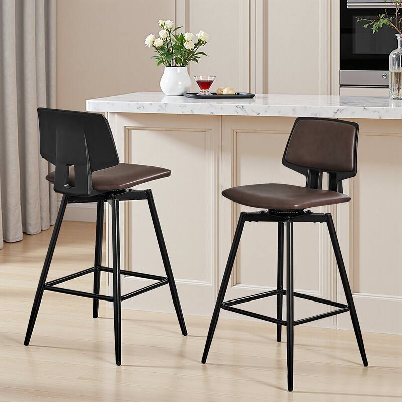 VECELO 2/4-Piece 360° Swivel PU Leather Bar Stools with Footrest Multi-Purpose Space-Saving Bar Stools for Small Apartments