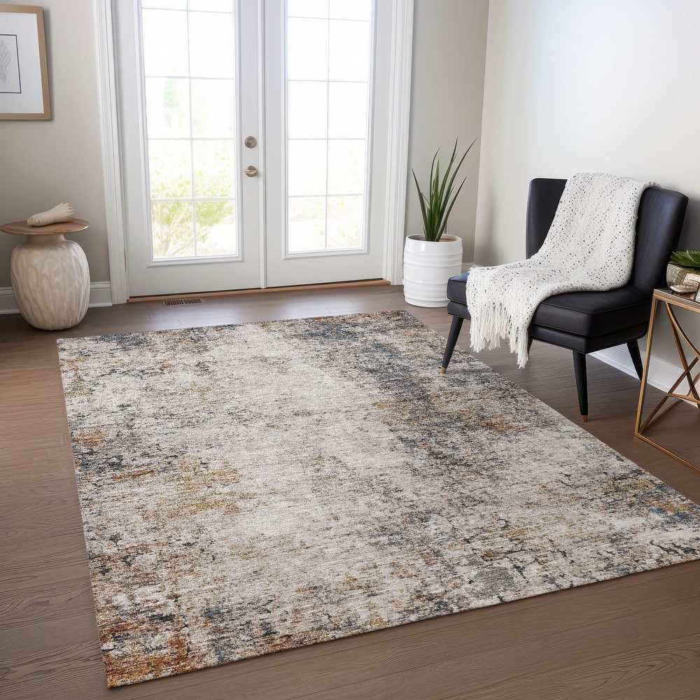 Machine Washable Indoor/ Outdoor Abstract Contemporary Chantille Rug