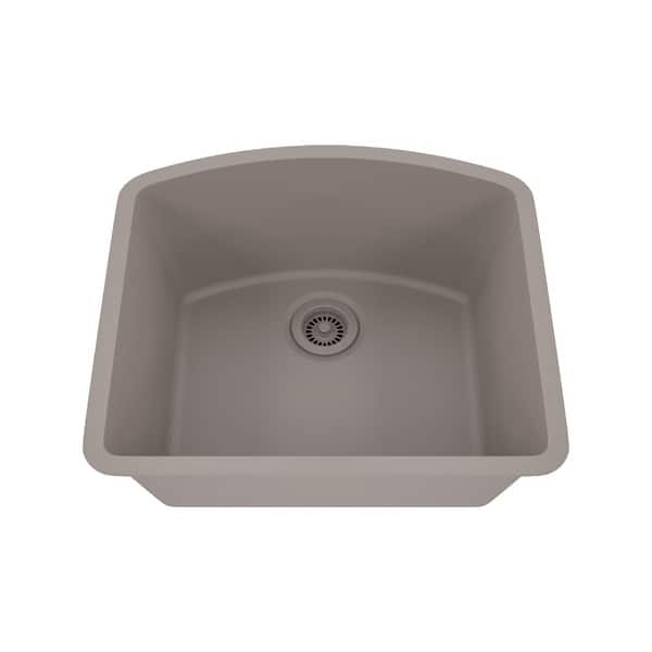 slide 2 of 7, 23 Inch Lexicon Platinum Quartz Composite Drop-in Undermount D-Shaped Single Bowl Galaxy Concrete Kitchen Sink LP-2321D-C-SO Galaxy Concrete