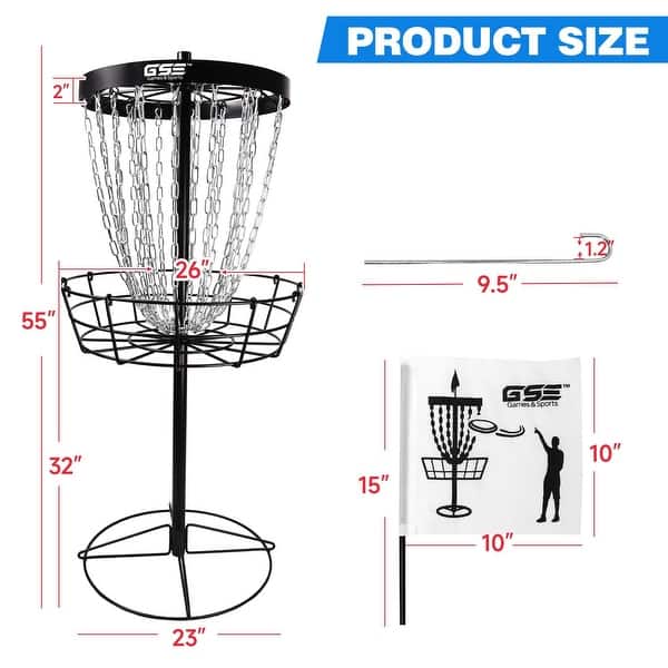 dimension image slide 1 of 4, GSE™ Professional Portable 24-Chain Disc Golf Targets Basket, PRO Disc Golf Practice Goal Baskets