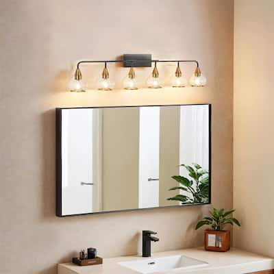 48" Modern 6-Light Vanity Wall Sconce, Bathroom Light Fixture with Clear Glass Shades
