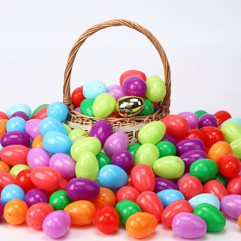 Easter Printed Plastic Eggs Basket Stuffer for Easter Egg Hunt Event, Party Favor Goodie Bags, Scene and Decoration