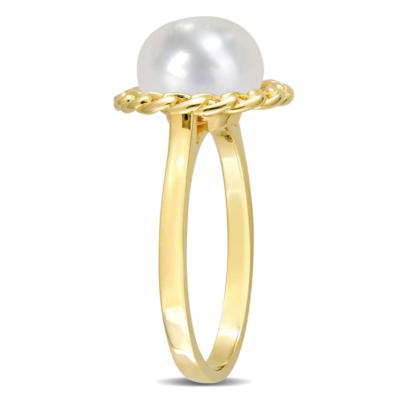 Miadora 9-9.5mm Cultured Freshwater Pearl Halo Link Ring in Yellow Silver