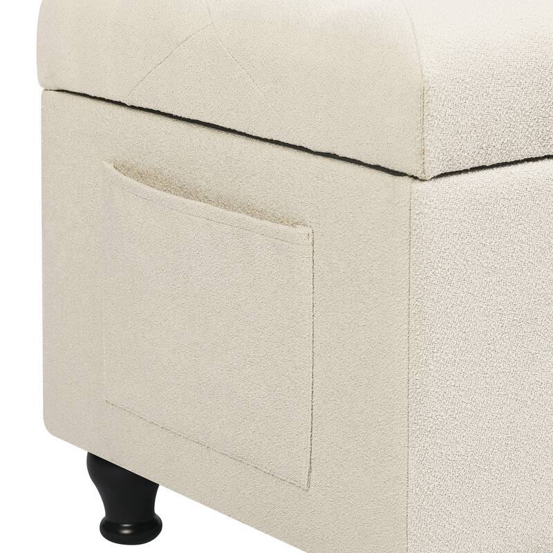 Adeco Linen Fabric Storage Ottoman for Living Room Bedroom