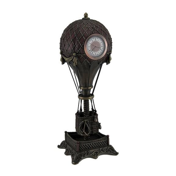 slide 2 of 3, Time Flies Steampunk Hot Air Balloon Clock Tower Statue 12 Inch - 12 X 4.25 X 4.25 inches