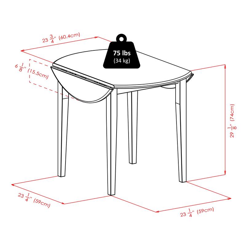 3 Piece Round Drop Leaf Table and Chair Set for Dining Area - 35.98 x 35.98 x 29.13 inches