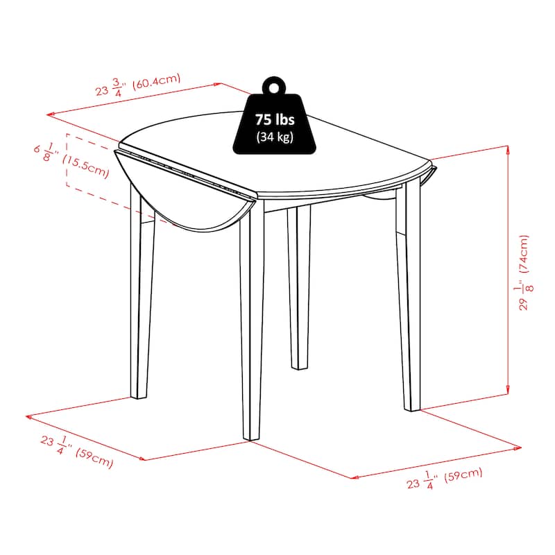 Clayton Round Drop Leaf Dining Table, Walnut - 35.98 x 35.98 x 29.13 inches