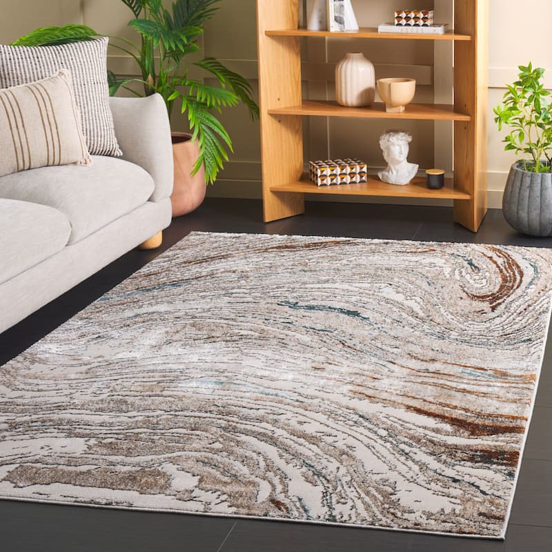 SAFAVIEH Alenia Visnja Modern Marble Design Rug - 5'2" x 7' - Beige Ivory/Blue - 5'2" x 7'