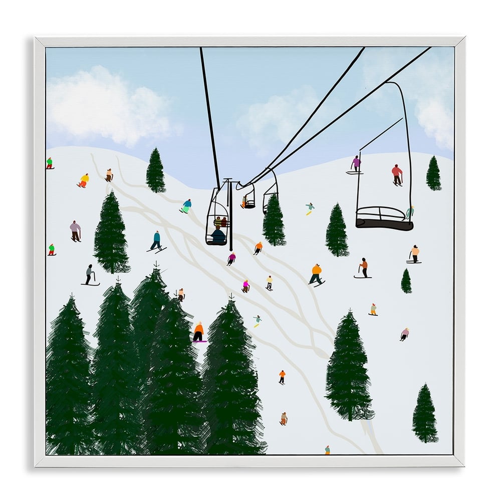 Stupell Ski Lift Mountain Landscape Busy Slopes Winter Athletes Framed Wall Art