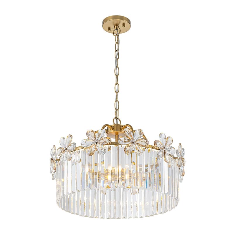 Ornate Glam 6-Light Crystal Flowers Drum Pendant - 19.7 in
