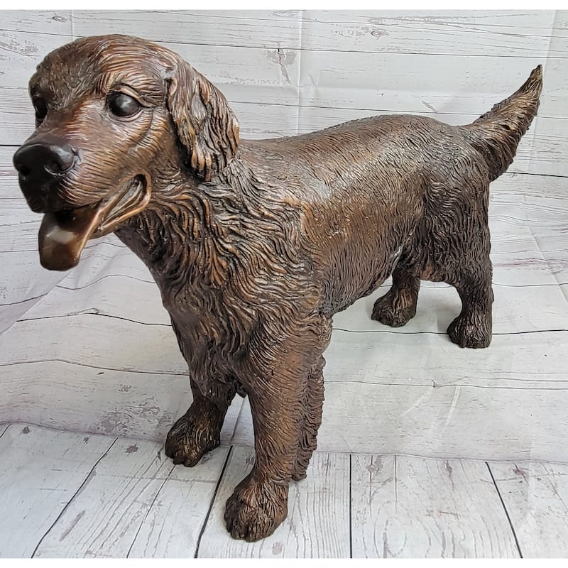 Golden Retriever Puppy Dog Bronze Metal Life Size Statue Sculpture 26 Inches X 17 Inches