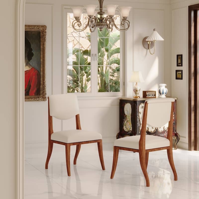 Upholstered Dining Chairs Set of 2, Traditional Elegant Side Chairs with Curved Leg, Wood Frame, Fabric Armless Kitchen Chairs